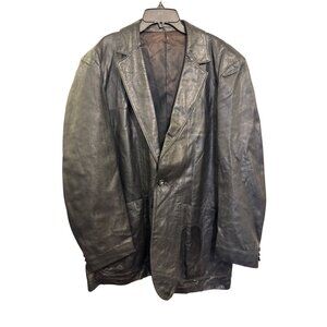 Vintage Scully Mens Black Leather Blazer Jacket Size 44 Button-Front